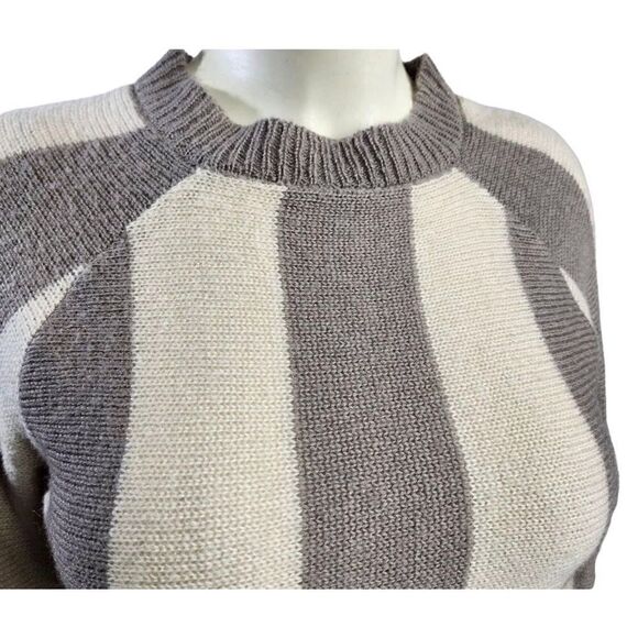 Stone Row gray taupe and cream striped scoop neck light weight pullover sweater - Picture 2 of 6